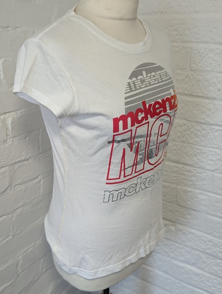 McKenzie Round Neck T Shirt - Size S - White & Pink - Cotton - P2P 17" - Picture 3 of 8